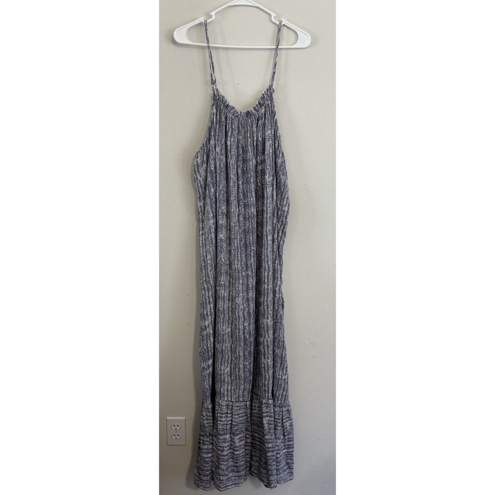 Taylor Grace Blue White Boho Maxi Dress Size L Tiered Strappy Summer